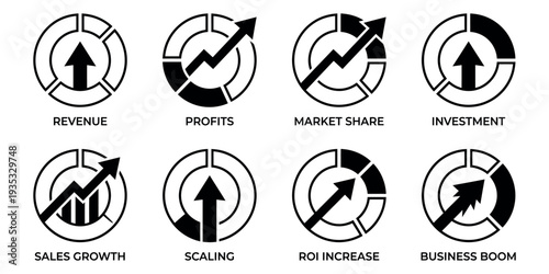 Black and white icon set of four vector symbols for web and business design elements