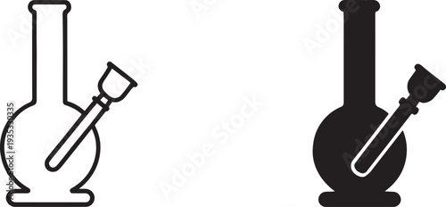 Billy bong water pipe filtration device flat black silhouette and outline icon isolated.