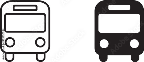 Bus public transportation flat black silhouette and outline icon isolated on white background.