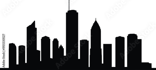 Black City Skyline Silhouette Vector Illustration featuring Modern Skyscrapers Urban Buildings and Downtown Architecture for Corporate Business and Metropolitan Travel Design