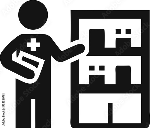 Healthcare professional manages pharmaceutical inventory on shelves, ensuring organized medical supply storage