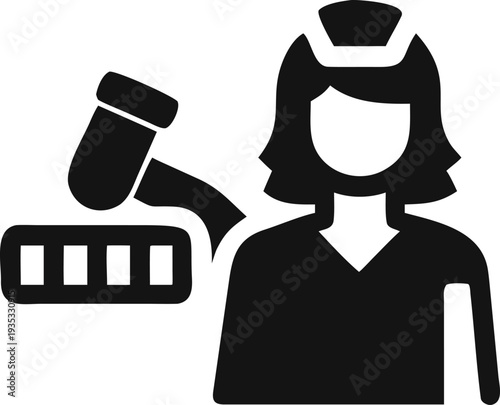 Healthcare worker icon holding a specialized handheld medical hammer tool for examinations or diagnostics