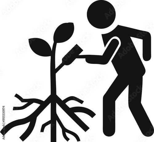 Horticultural worker cultivating a young plant, demonstrating sustainable growth and environmental care