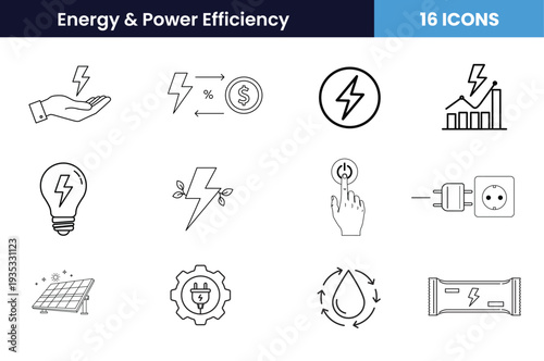 Energy and Power Efficiency Line Icons Set