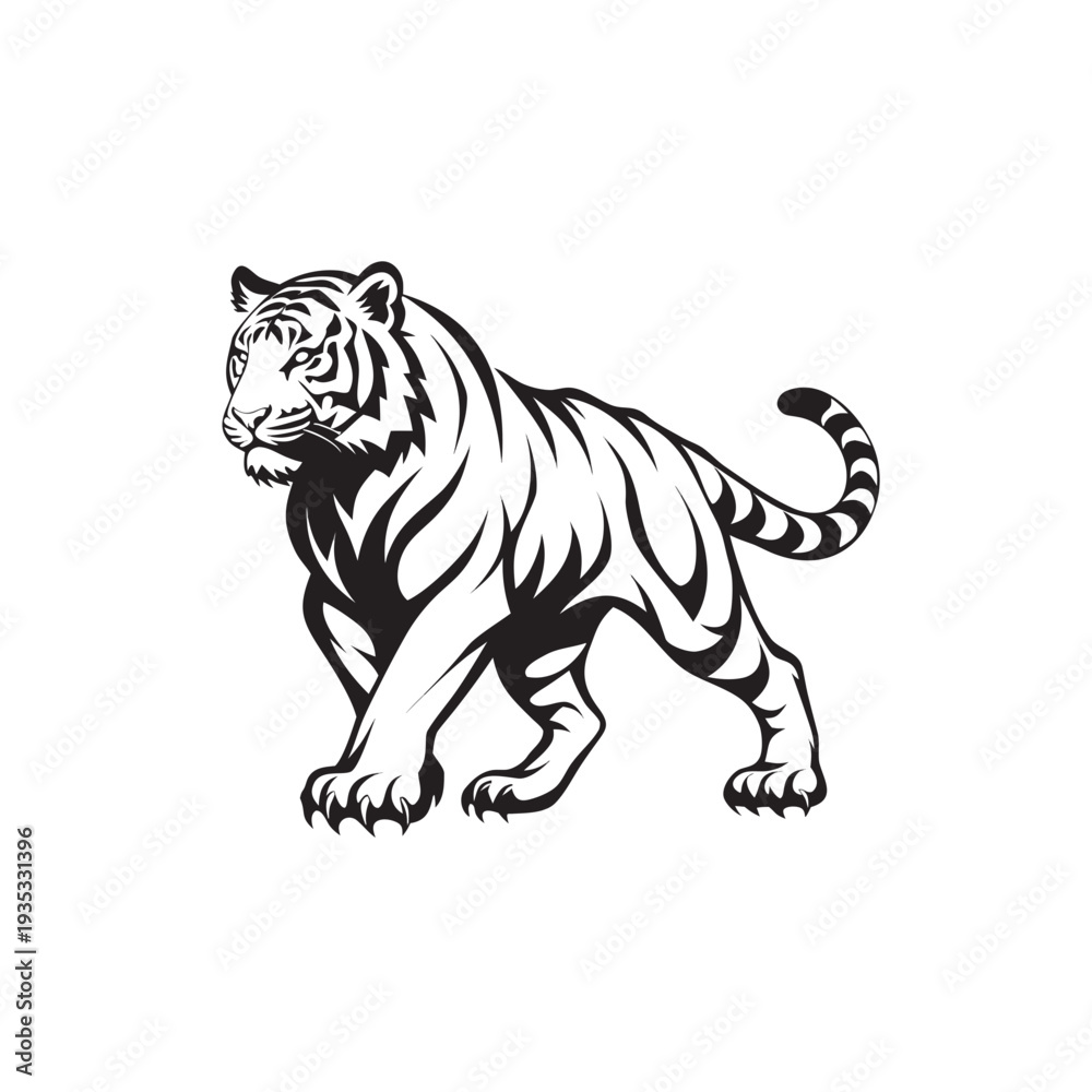 Obraz premium Tribal tiger illustration fierce predator stylized black and white majestic animal
