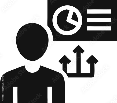Individual presents strategic plans and growth opportunities using a pie chart and upward trends