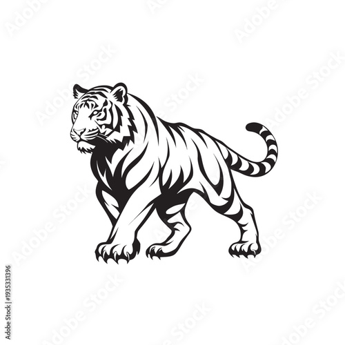 Tribal tiger illustration fierce predator stylized black and white majestic animal