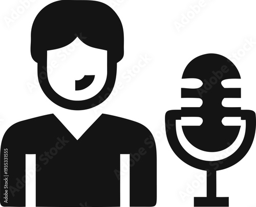 Individual speaking into a professional microphone for a live broadcast or digital recording session