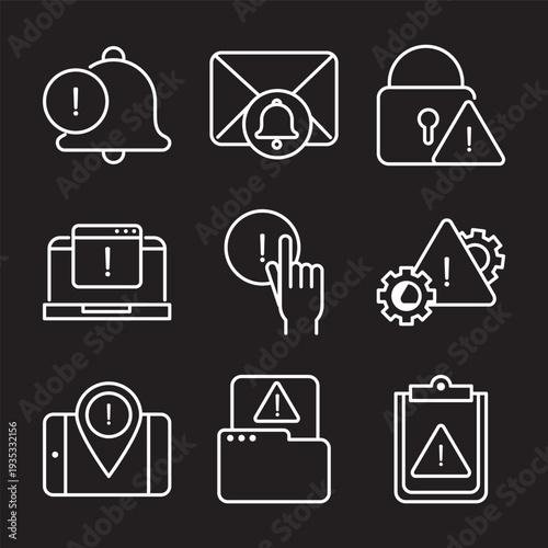 alert attention danger exclamation mark precaution line style design icons set Free Vector