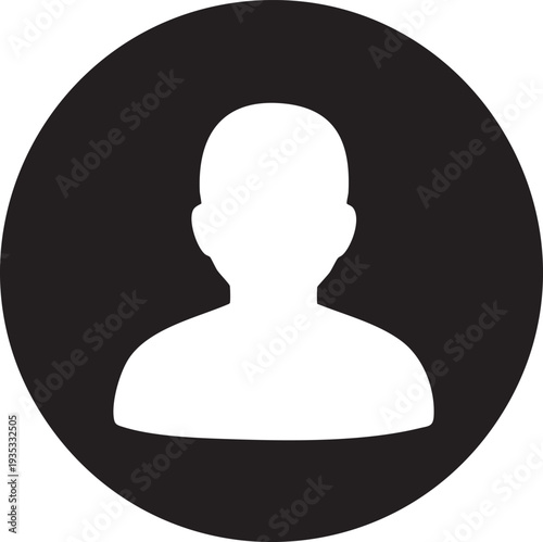 Gray circular with a white silhouette of a person's head and shoulders