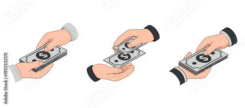 Hands exchanging cash bills during payment hand to hand transfer
