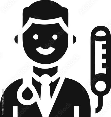 Medical Professional Doctor Icon with Stethoscope and Thermometer for Diagnostics and Treatment
