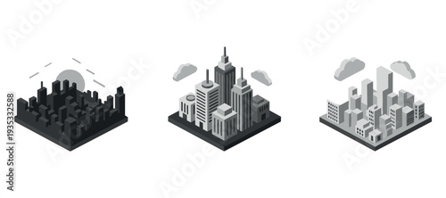 Isometric city blocks displaying varied urban density on platforms