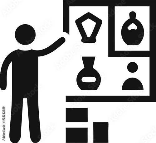 Museum Curator Guiding Visitors Through an Engaging Cultural Artifacts Exhibition Display