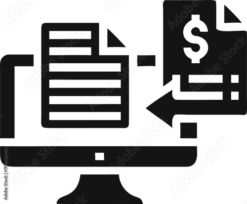 Online money transfer and digital financial transactions between documents on a computer screen