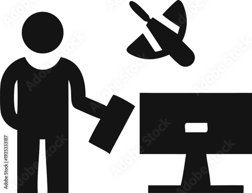 Operator controlling an unmanned aerial vehicle with a remote control and monitor