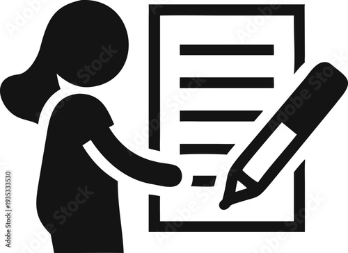 Person diligently writing important notes or completing a document with a large pen