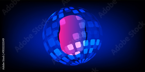 Abstract Dark Blue Agentic AI, Digital Assistant, Artificial Intelligence, Modern Global Artificial Technology Concept - Human Head Silhouette Inside Digital Globe - Illustration in Editable Vector Fo