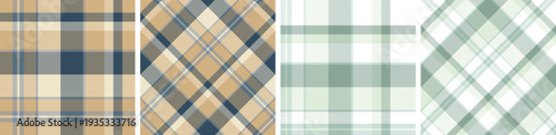 Spring seamless plaid and check pattern set. tartan checkered fabric fashion texture background. 