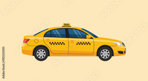 Yellow Taxi Cab Vehicle Illustration on Plain Background.