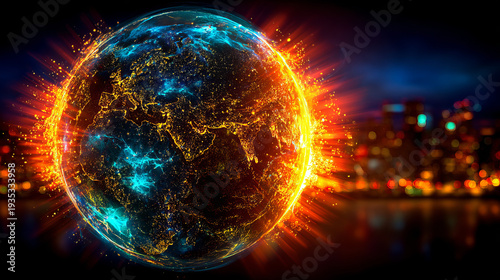 Wallpaper Mural Vibrant Glowing Earth with City Lights at Night, Technology Concept Torontodigital.ca