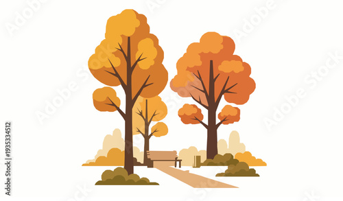 autumn trees vector Autumn Park Vector Illustration with Fall Trees Bench and Seasonal Leaves