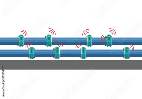Illustration depicts a pipeline leak detected via acoustic data.  Clear visual representation of sound waves highlighting a structural issue. Modern, technical style.