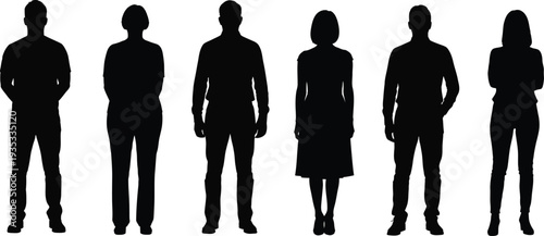 Silhouettes of six people standing in a row