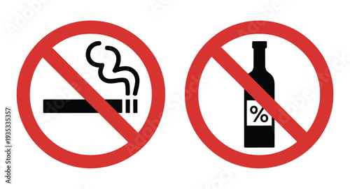 No Smoking and No Alcohol Signs – Prohibition Symbols Vector