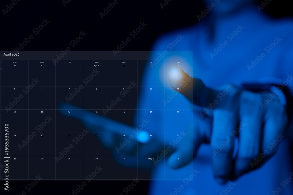 Fototapeta premium Independen day, 4th, April. Calendar management concept, Planning on Digital Tablet with Scheduled Appointments and Time Management. Double Exposure or Overlay.