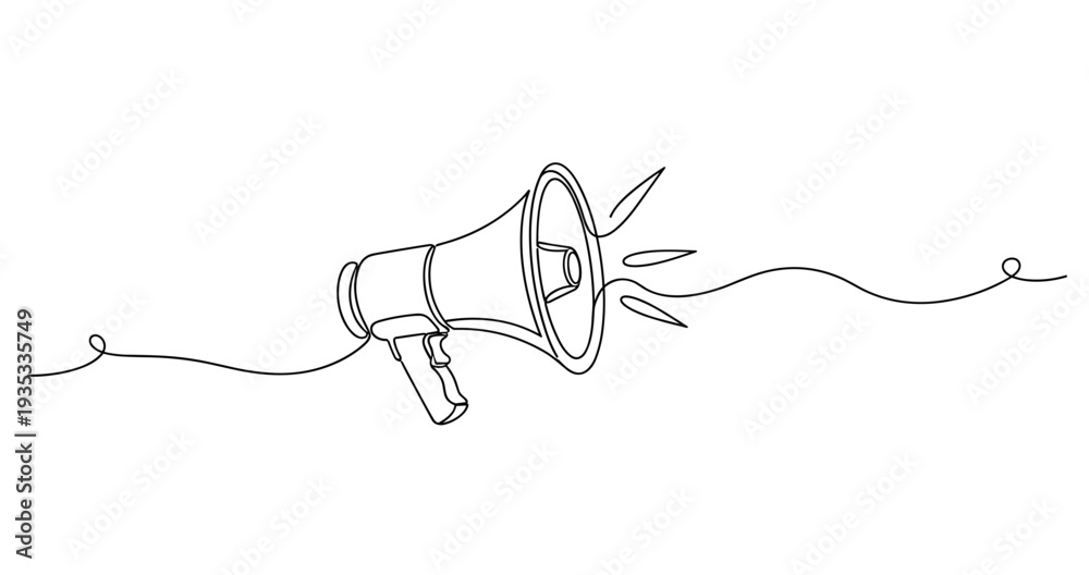 Obraz premium Hand-drawn megaphone with sound waves in continuous line art style. None editable stroke