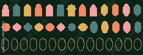 Decorative vintage label shapes collection inspired by Islamic and Arabic geometric design. Elegant frames and badges for packaging, branding, invitations, and luxury product labels.
