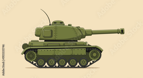Military Tank Vector Illustration on Beige Background.
