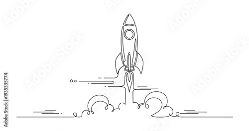 Line art of rocket launch in minimalistic style. None editable stroke