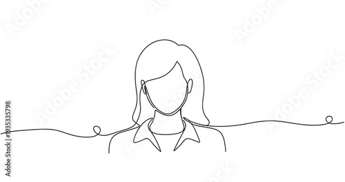 Continuous line drawing of female with long hair and collar. None editable stroke