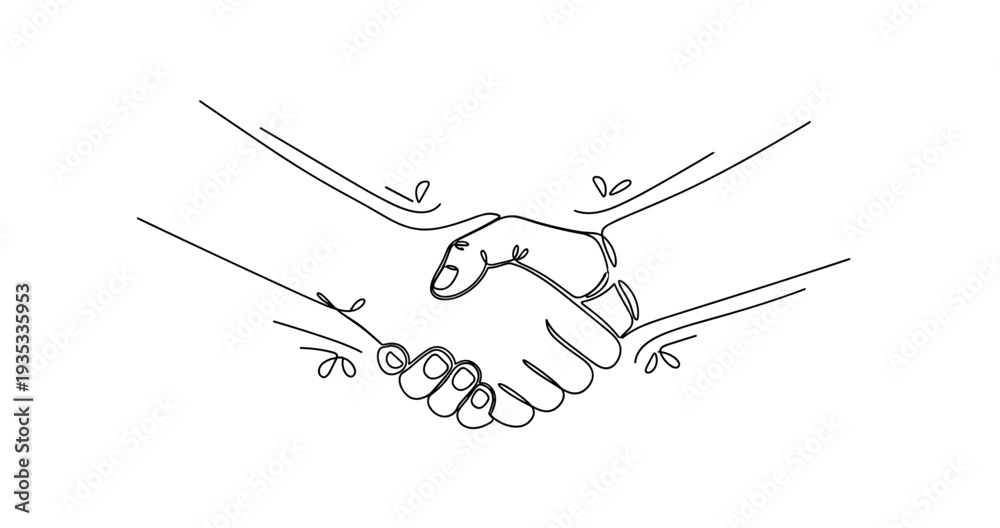 Fototapeta premium Minimalist line drawing of a handshake symbolizing agreement and partnership. None editable stroke