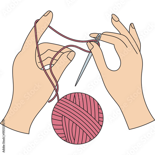 Knitting Hands and Yarn Ball