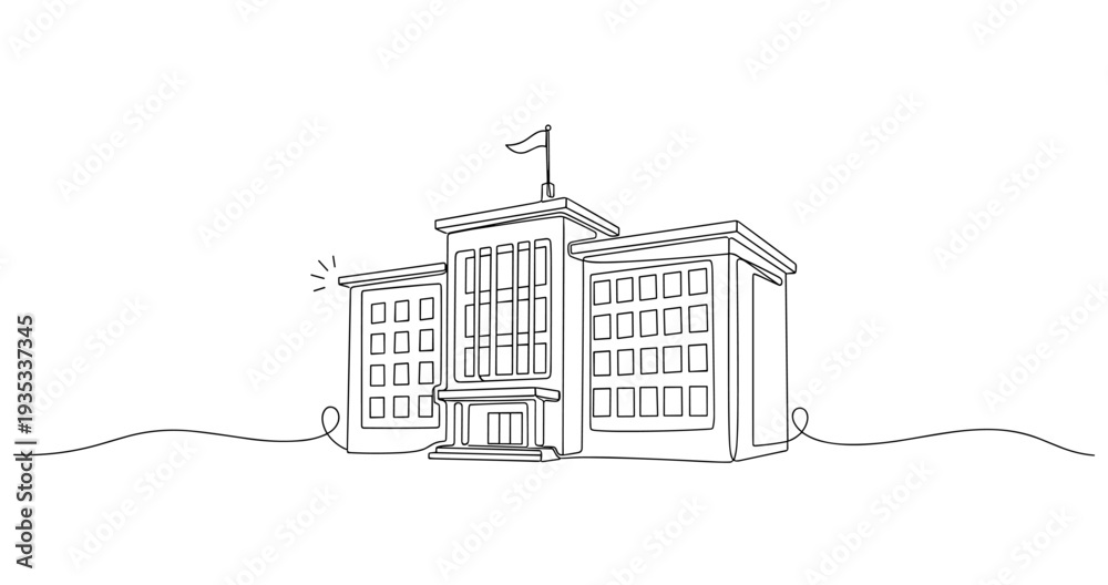 Obraz premium Government building with flag flying above central entrance. No editable stroke