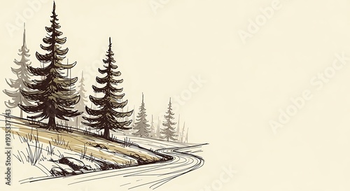 Serene Winter Landscape with Snowy Trees.
