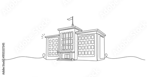 Government building with flag flying above central entrance. No editable stroke