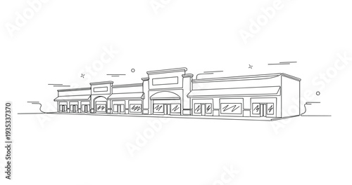 Row of retail storefronts along suburban shopping center facade. No editable stroke