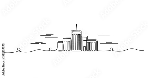 Government office complex centered on city skyline horizon. No editable stroke