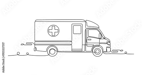 Ambulance vehicle parked emergency medical emblem roadside. No editable stroke