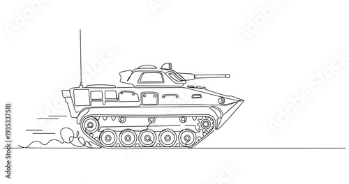 Armored tank advancing across flat terrain at speed. No editable stroke