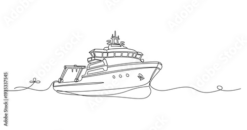 Large motor yacht anchored on calm water in open sea. No editable stroke