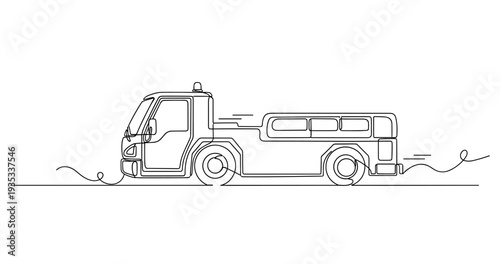 Utility truck driving in side profile on flat roadway. No editable stroke