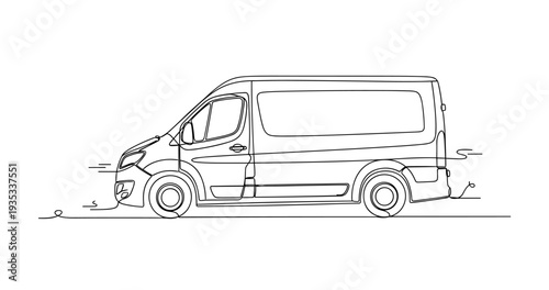 Cargo van parked stationary on urban roadside line drawing. No editable stroke