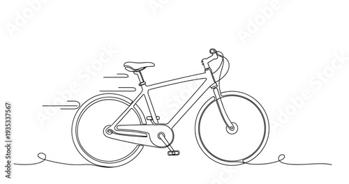 Bicycle moving forward on white minimal line background. No editable stroke