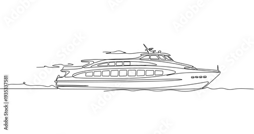 Yacht cruising in side profile on calm sea surface. No editable stroke