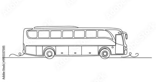 Double decker bus traveling along road in minimal line illustration. No editable stroke